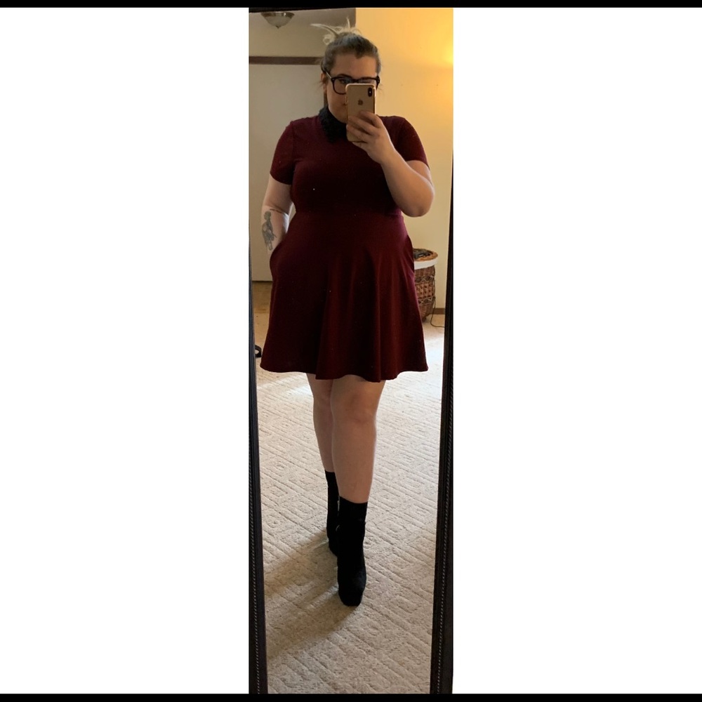 Maroon “Skater” Dress with Pockets